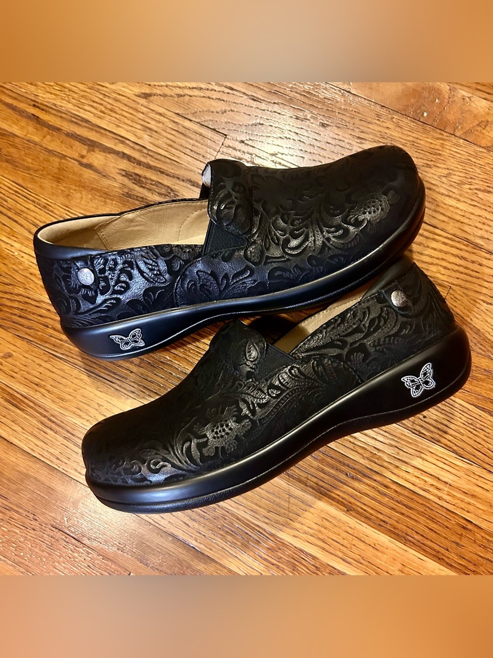 Alegria Black Embossed Leather Shoes